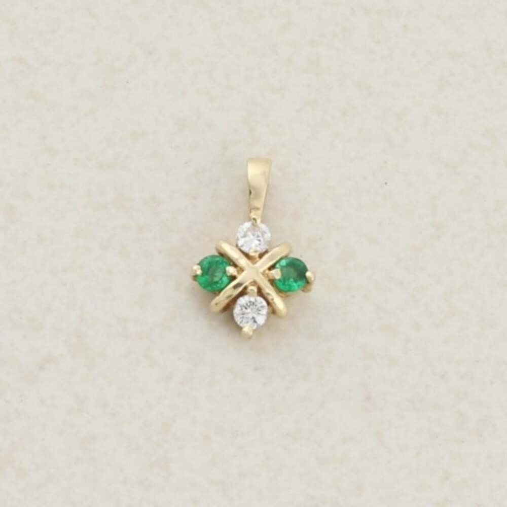 Pendant Only 14k Yellow Gold Natural Emerald and Diamond Pendant 1/2" x 3/8"